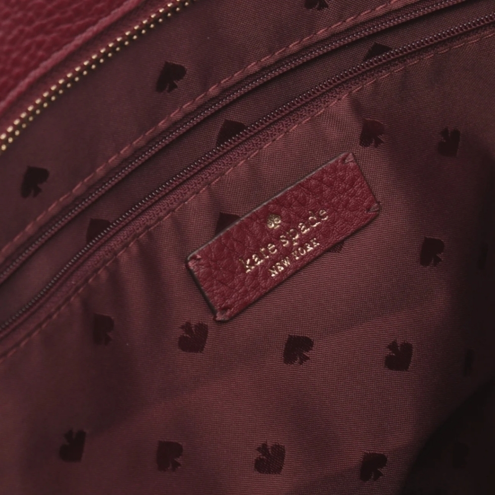 Kate Spade Marti Large Shoulder Bag Bordeaux Pebbled Leather Hobo Bucket - Picture 4 of 7